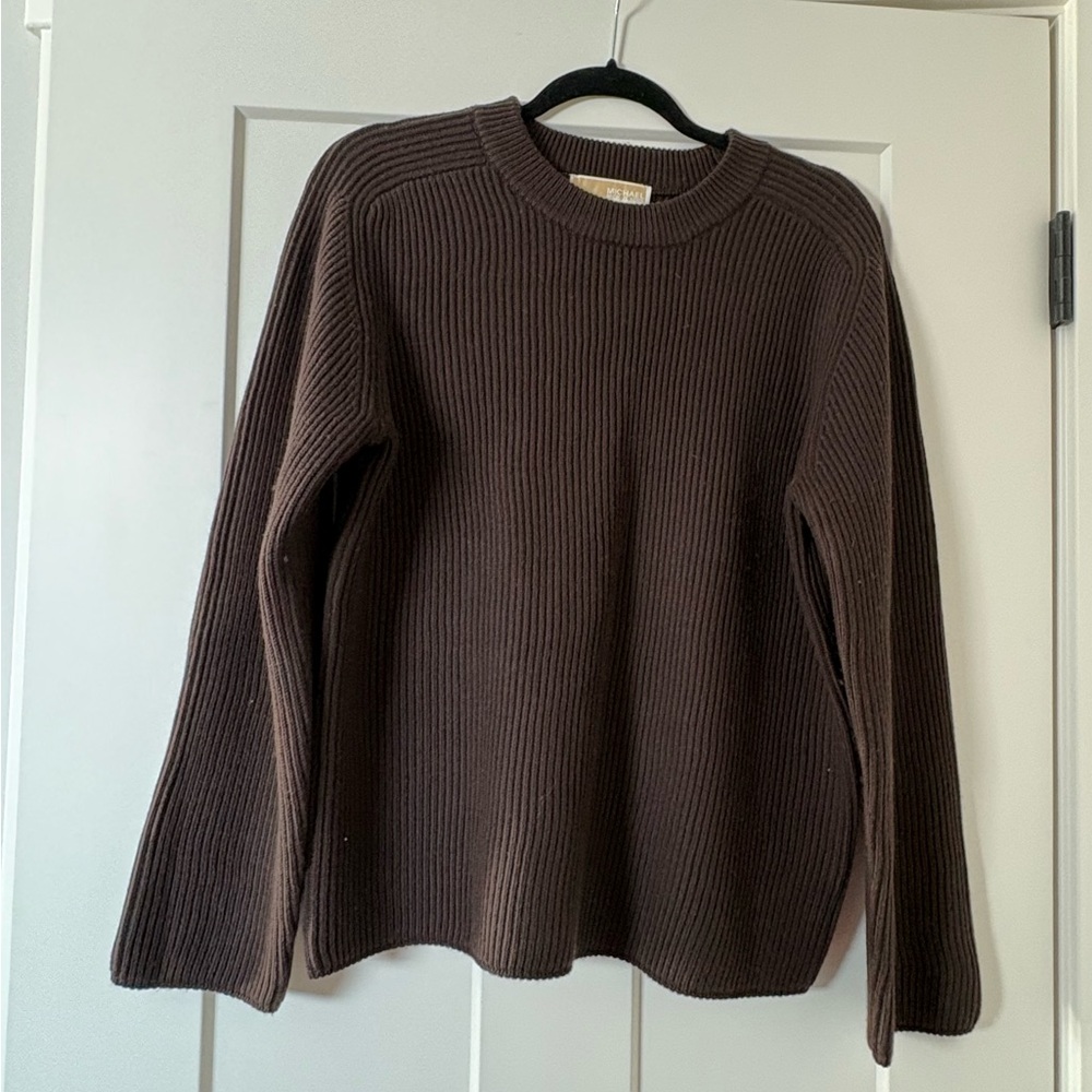 Michael Kors Chocolate Ribbed Sweater merino wool